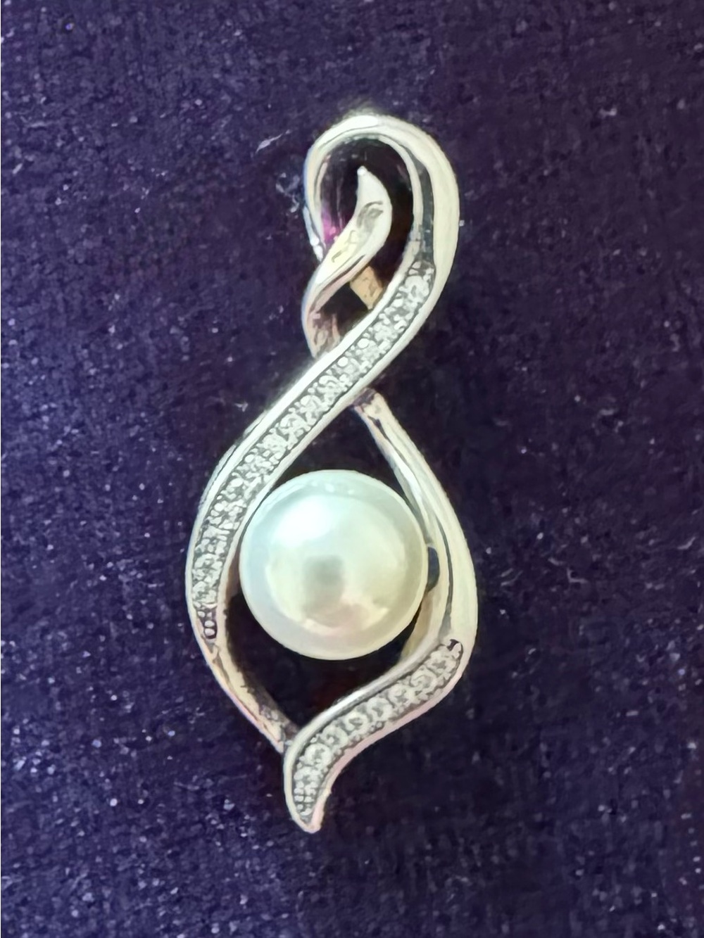 Sterling Silver, Pearl, and white sapphire Pendant